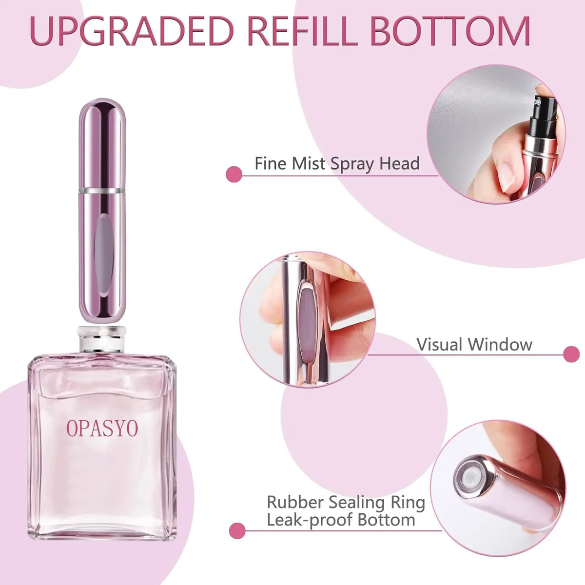 An instructional graphic showing how to use a bottom-filling perfume atomizer bottle.