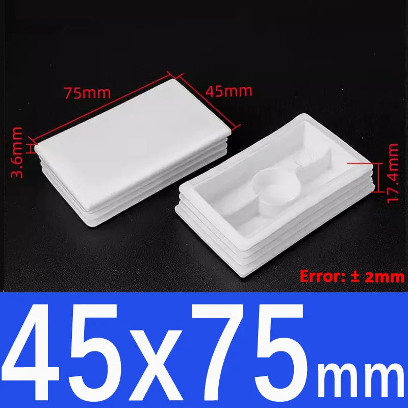 White Plastic Square/Rectangle Furniture Tube Plug End Cap – 45x75mm