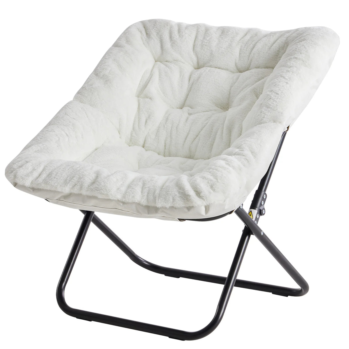 JHK 28-Inch Faux Fur Saucer Chair, Foldable Padded Lounge Seat – Rice White