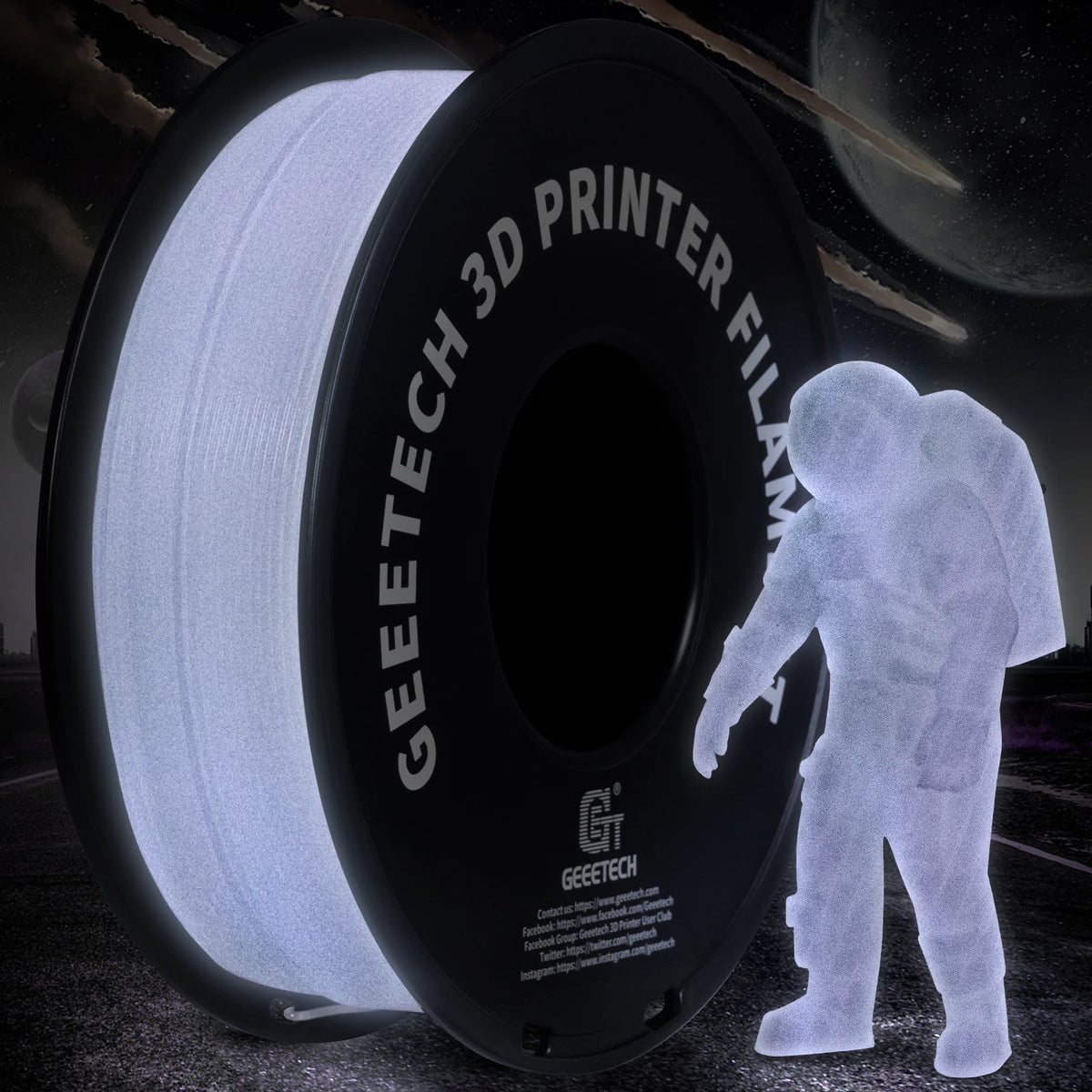 Geeetech Luminous PLA Filament 1.75mm 1kg Glow in the Dark – White