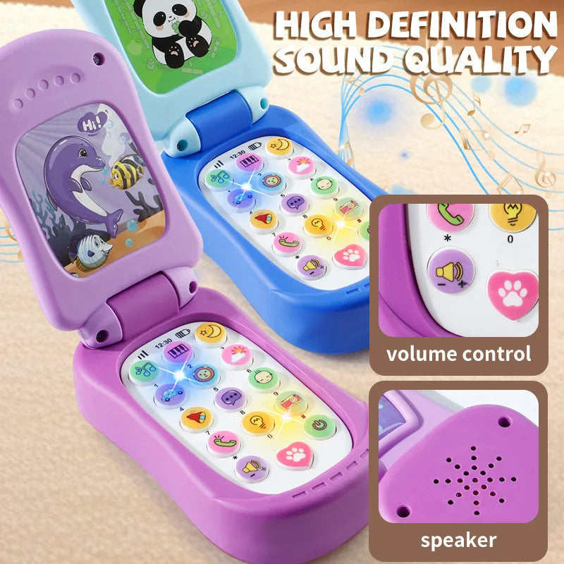 Puzzle Early Education Music Mobile Phone Cartoon Simulation Flip Phone Baby Toy 61 Children's Gift English – view 3