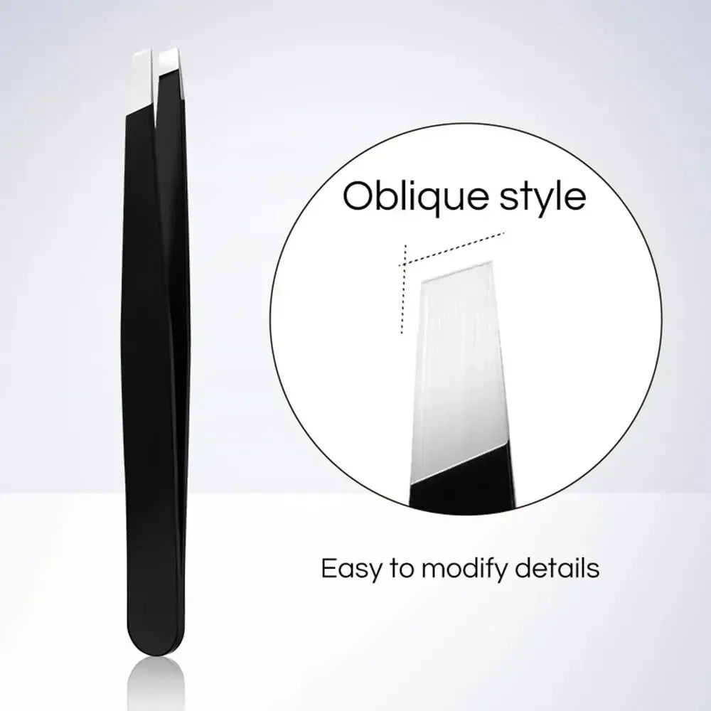 Stainless Steel Eyebrow Tweezer Set - Slant and Flat Tips – Oblique
