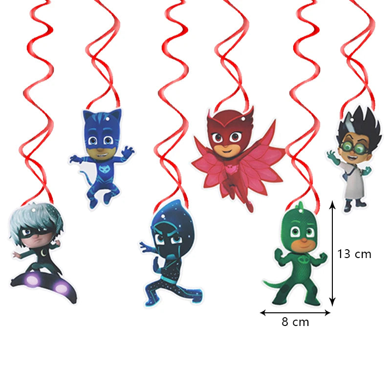 PJ Masks Birthday Party Decoration Balloon and Tableware Set – Spiral Ornament-6pcs