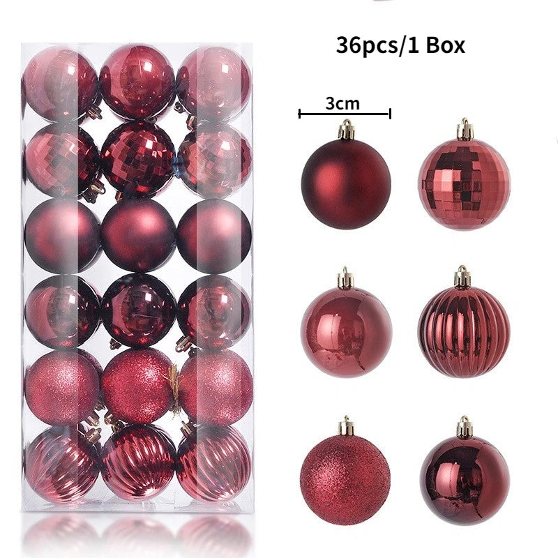 Christmas Tree Ornament Ball Set, 3cm Hanging Decorations (24/36 Pack) – 36pcs Deep Red