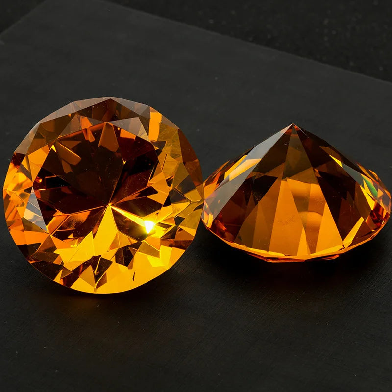 Crystal Diamond Shaped Paperweight Decorative Glass Gemstone Ornament – Amber