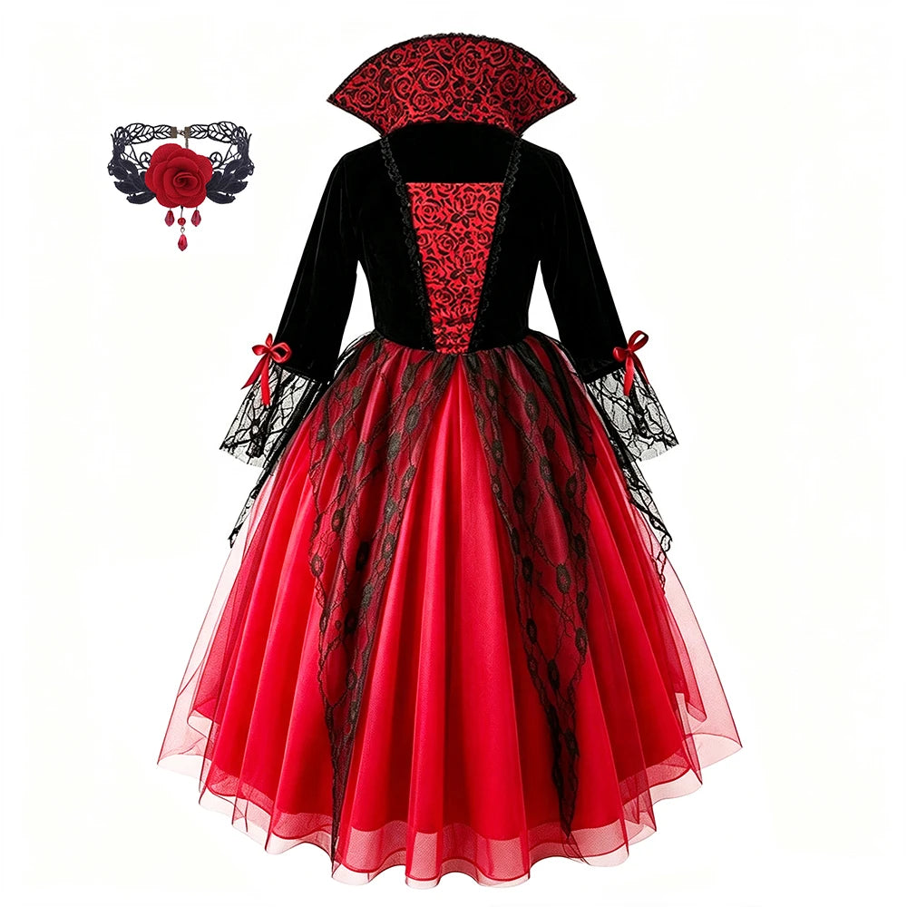 Girls Halloween Vampire Cosplay Dress Mid-Calf Costume – Girls vampire B
