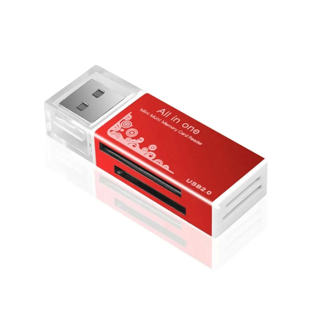 2-in-1 USB Memory Card Reader for SD and TF Cards – 4-Port USB Red
