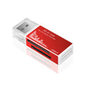 2-in-1 USB Memory Card Reader for SD and TF Cards – 4-Port USB Red