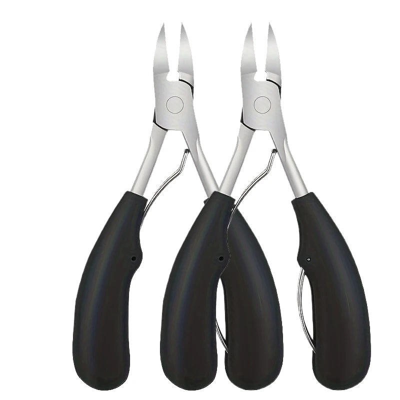 Ouriner Stainless Steel Concave Nail Clippers for Thick Ingrown Nails – Black 2pcs