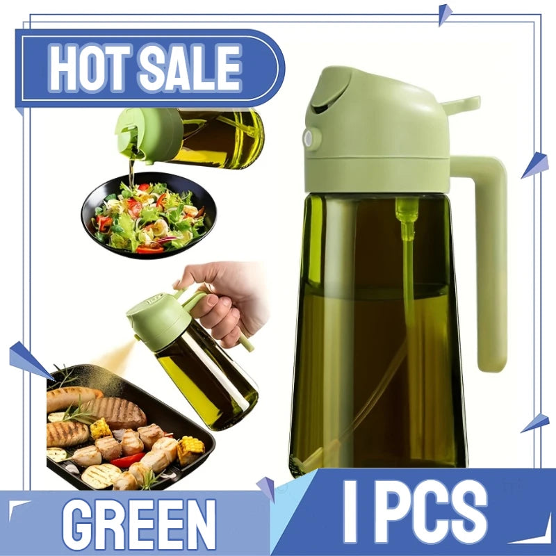 2-in-1 Kitchen Oil Spray Dispenser, 500ml Refillable Spray and Pour Bottle – Upgraded-1PCS-green