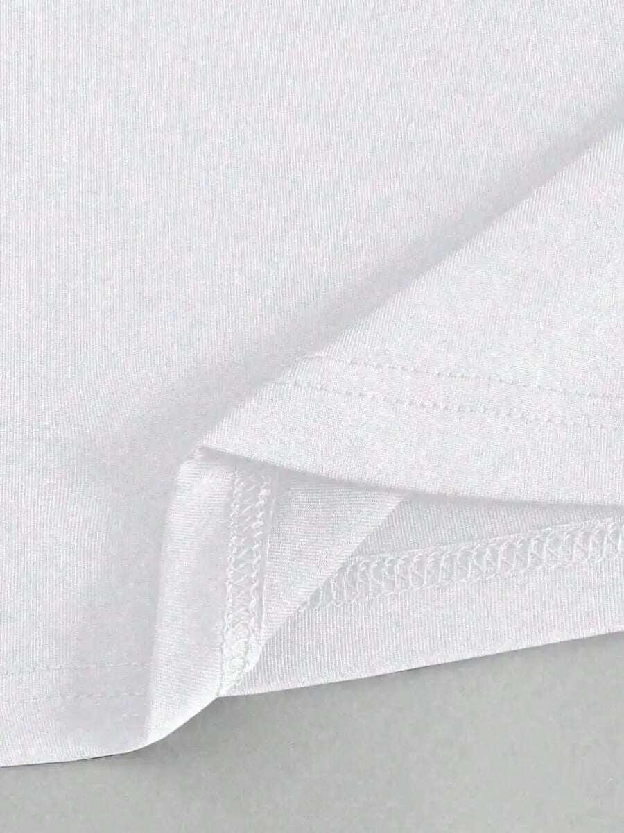 Detail of the hem stitching on a plain white t-shirt
