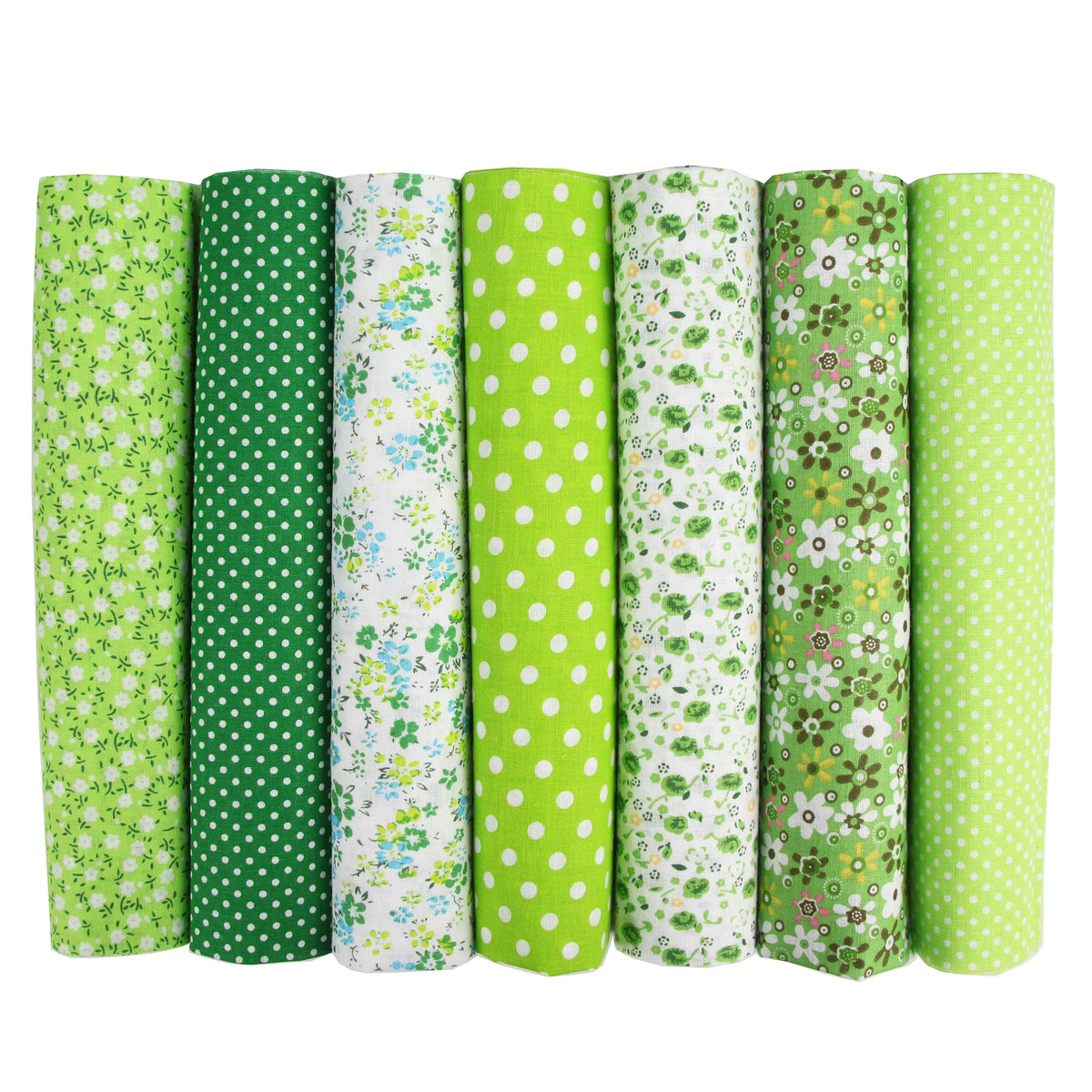 7-Piece 100% Cotton Craft Fabric Bundle, 25x25cm or 50x50cm – Green