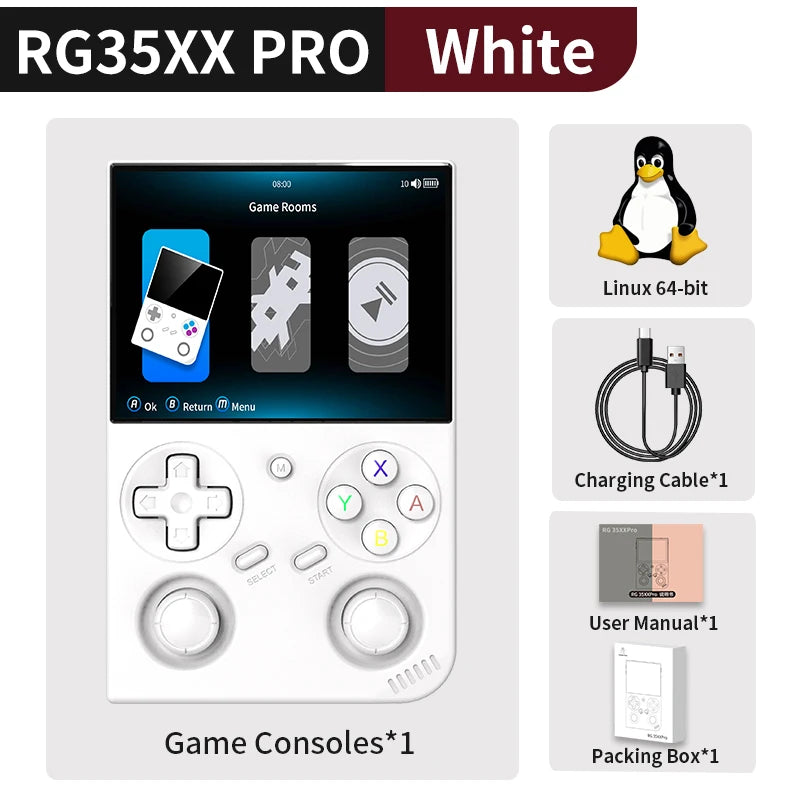 Anbernic RG 35XXPro Retro Handheld Game Console 3.5" IPS Screen – White