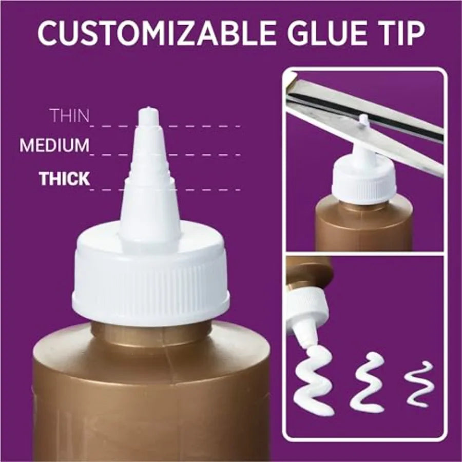 Diagram showing how to trim the adhesive bottle nozzle for different glue flow thicknesses