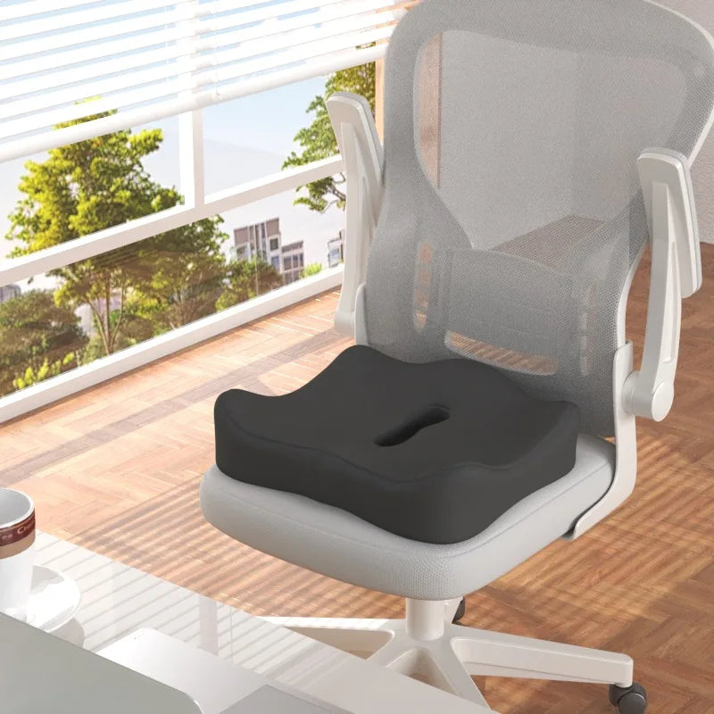 Ergonomic Memory Foam Seat Cushion 3-Zone Lumbar Support – Black