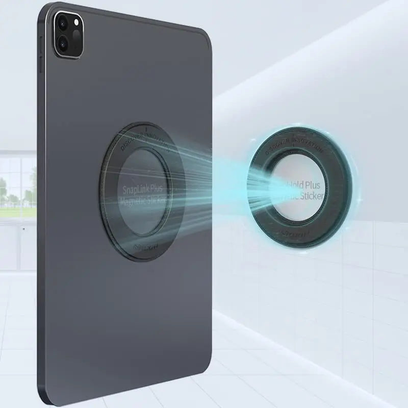 Magnetic circular adhesive mount for tablets attached to the back of a tablet and a wall surface