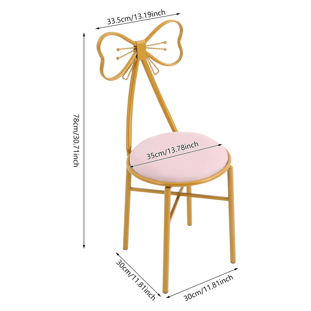 Pink Flannelette Vanity Stool with Backrest and Gold Legs – Light Pink