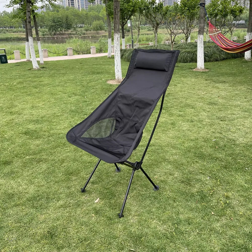 Ultralight Folding Aluminum Camping Chair, 350 lbs Capacity – Long-Black