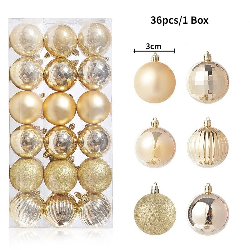 Christmas Tree Ornament Ball Set, 3cm Hanging Decorations (24/36 Pack) – 36pcs Gold