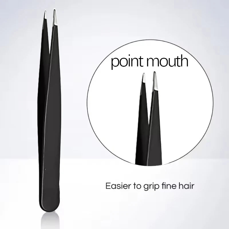 Stainless Steel Eyebrow Tweezer Set - Slant and Flat Tips – Point
