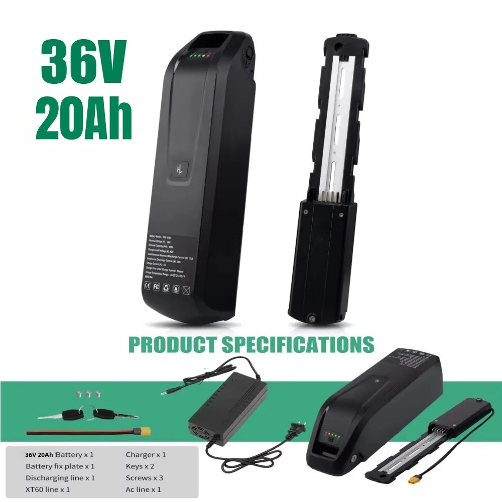 Hailong Li-ion Ebike Battery 36V 48V 10Ah-20Ah for 200W-2000W Motors – 36V-20AH