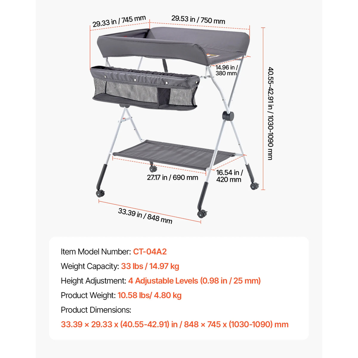 SucceBuy Foldable Baby Changing Table with Storage and Adjustable Height – Dark grey X shape