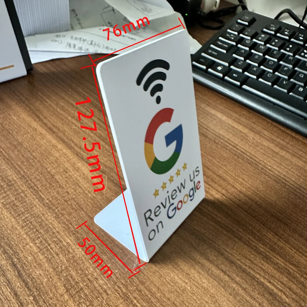 NFC 215 Programmable Google Review Stand and Card for Business – White-I