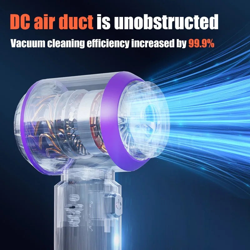 X-ray view of a handheld vacuum cleaner showing internal air duct airflow for cleaning efficiency.