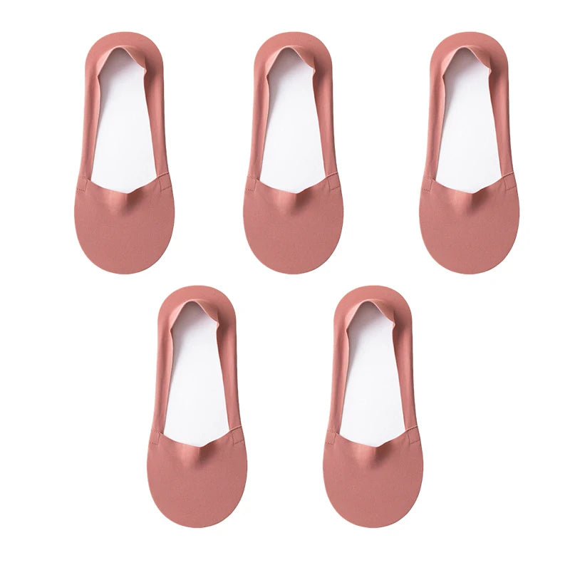 5-Pair Women's Cotton No-Show Invisible Socks with Silicone Grip – 5pairs-red
