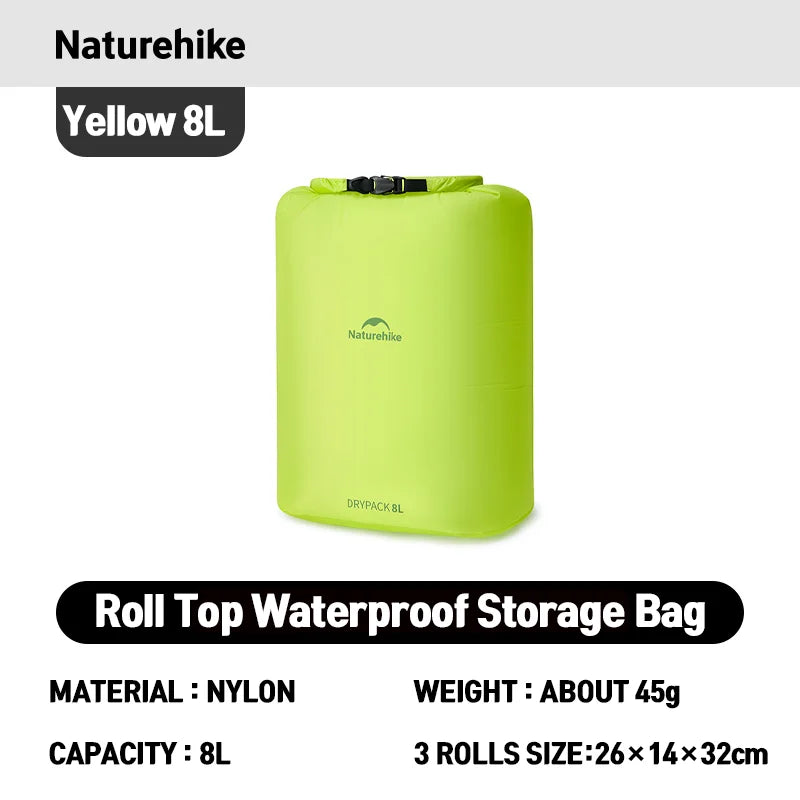 Naturehike Rolled Waterproof Storage Bag - Lightweight Compression Organizer – Yellow 8L New
