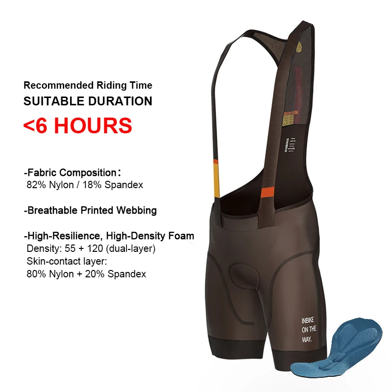 Inbike Men's Cycling Bib Shorts with Sponge Padding and Pockets – Dark Coffee
