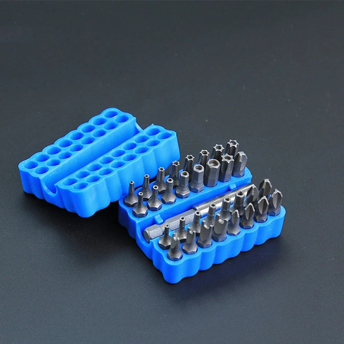 33-Piece Security Screwdriver Bit Set with Magnetic Extension Holder – Blue
