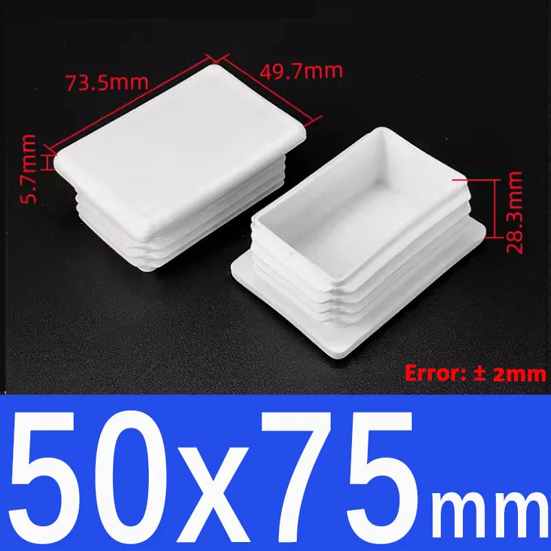 White Plastic Square/Rectangle Furniture Tube Plug End Cap – 50x75mm