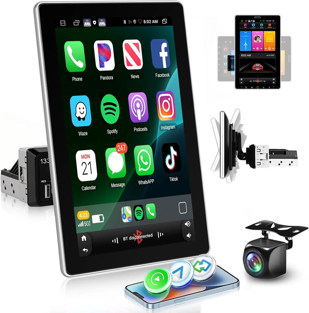 10-Inch Double Din Car Stereo, Android 15 with Rotatable Touchscreen – 2 32G