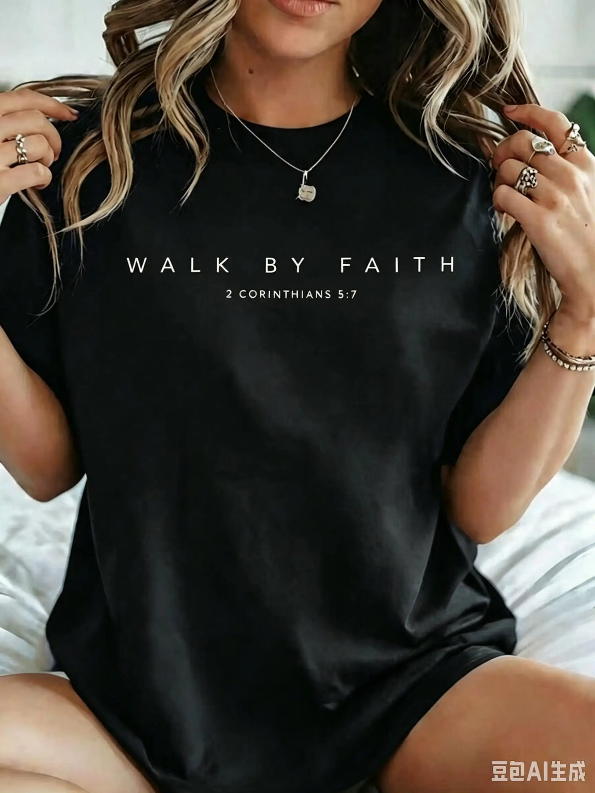 Women's Walk By Faith Graphic T-Shirt - Loose Fit Cotton Blend – Black