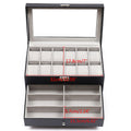 3-Tier Jewelry and Watch Organizer Box with 12 Watch and 6 Glasses Slots – Black