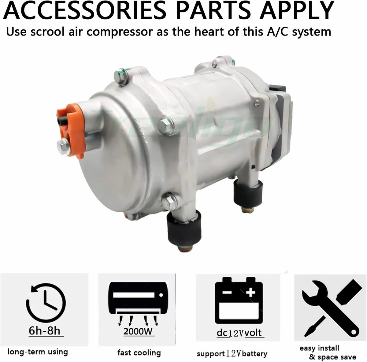 Electric scroll air compressor for vehicle air conditioning system with installation features