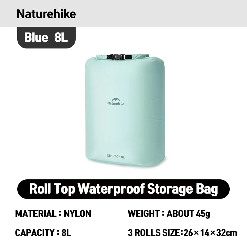 Naturehike Rolled Waterproof Storage Bag - Lightweight Compression Organizer – Blue 8L New