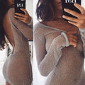 Women's Rhinestone Fishnet Mesh Crop Top Beach Cover Up – As Show