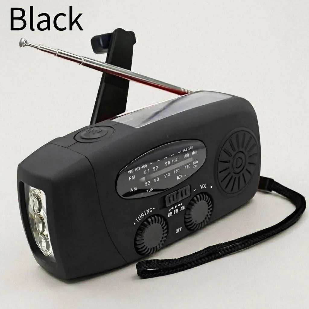 Portable Emergency AM/FM/NOAA Radio with 2000mAh Power Bank & LED – Black