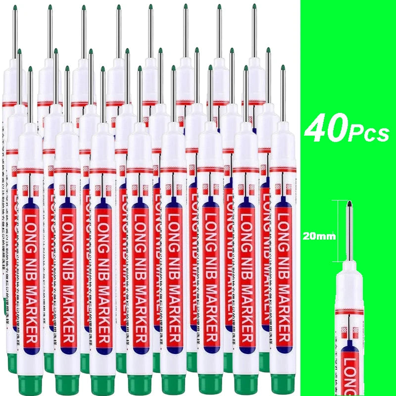 2cm Long Head Waterproof Deep Hole Marker Pens for Woodworking – Green 40Pcs