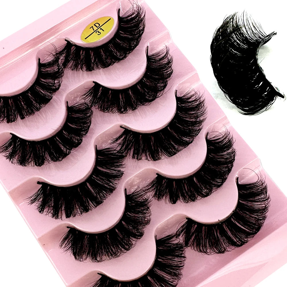 3D Natural D Curl False Eyelashes - 5 Pairs Synthetic Wispy Strip Lashes – 5pairs7D31