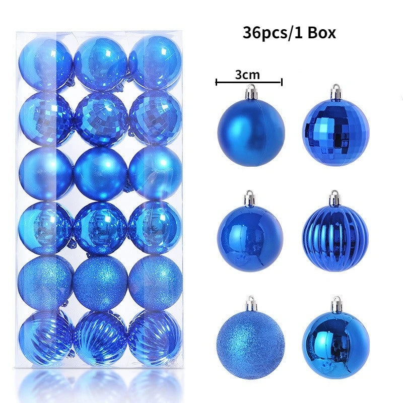 Christmas Tree Ornament Ball Set, 3cm Hanging Decorations (24/36 Pack) – 36pcs Blue