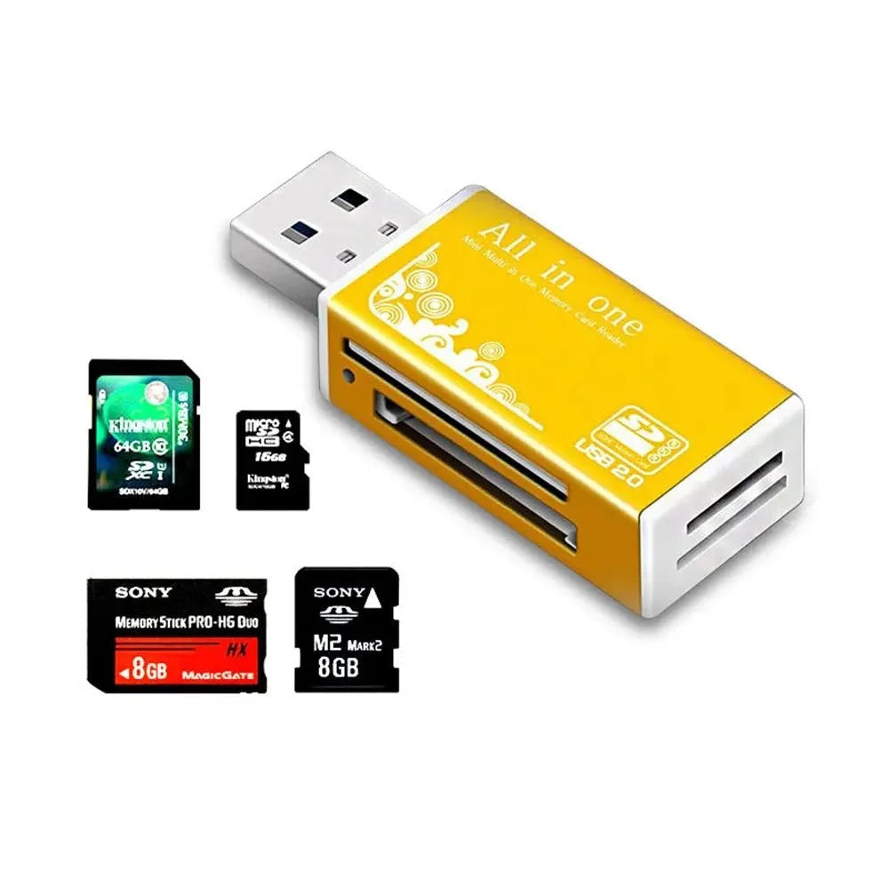 2-in-1 USB Memory Card Reader for SD and TF Cards – 4-Port USB Yellow
