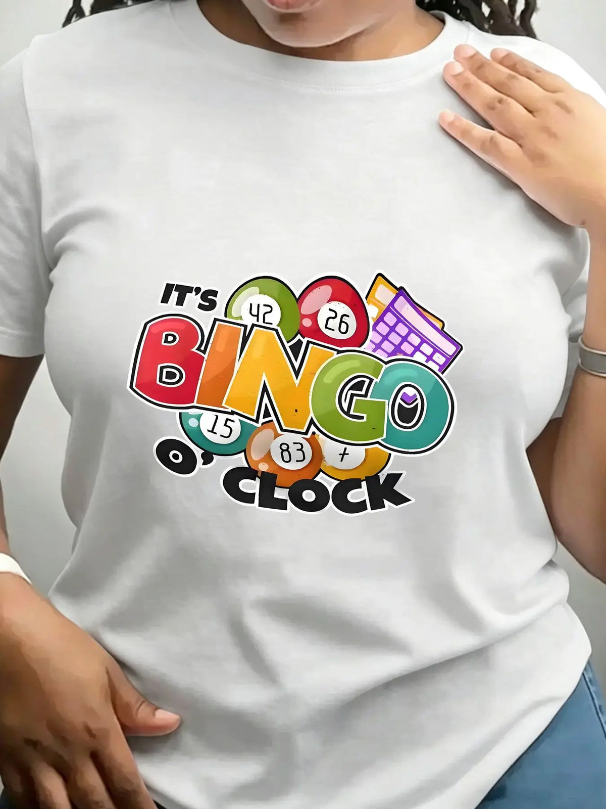 Women's 100% Cotton Crew Neck T-Shirt with Its Bingo O Clock Print – Gray