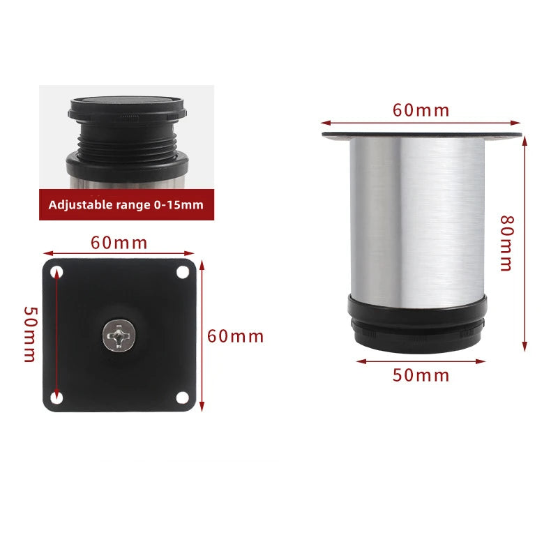 Adjustable Stainless Steel Furniture Legs, 50mm–300mm Cabinet & Sofa Feet – 80mm
