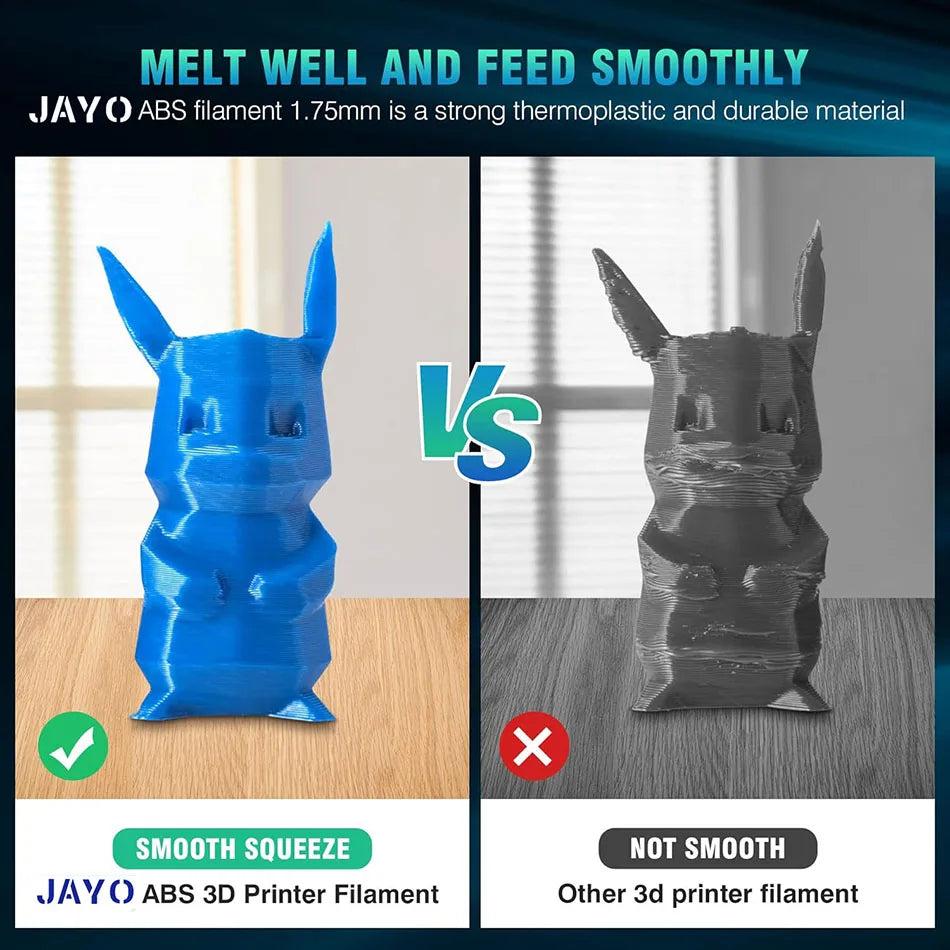 Comparison between smooth and rough 3D printed objects to demonstrate filament quality.