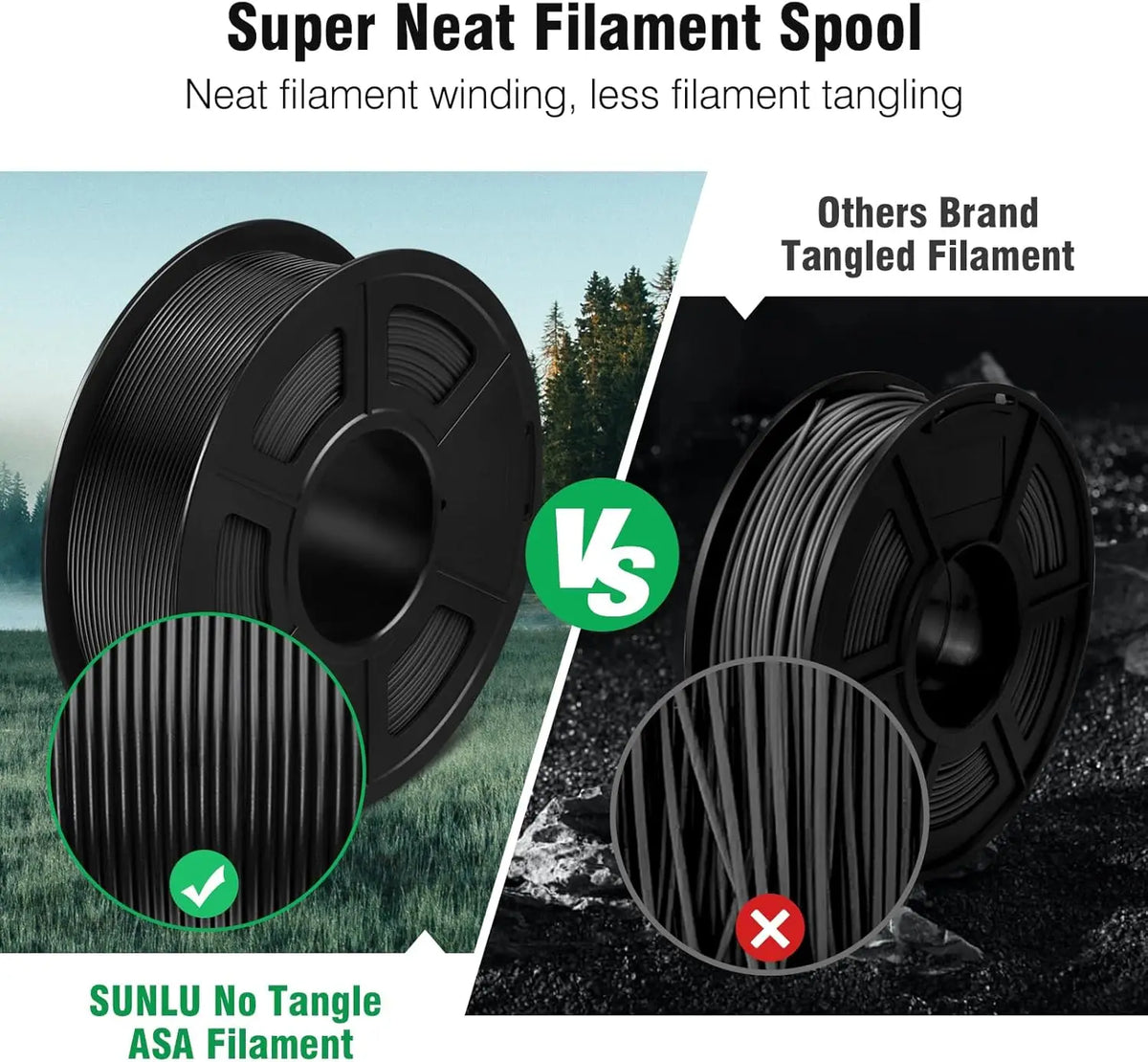 Comparison between tangle-free spool and tangled filament spool