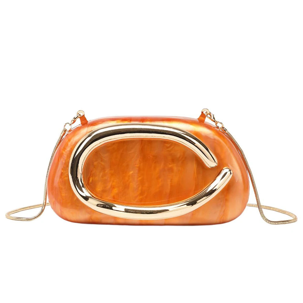 Women's Metal Box Clutch Handbag for Evening Party and Wedding – Orange