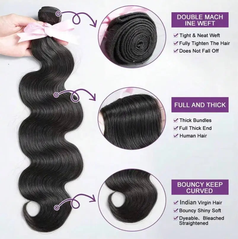 Natural black body wave Brazilian human hair bundles in various lengths – view 4